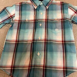 New Boys Roper Turquoise plaid short sleeve shirt